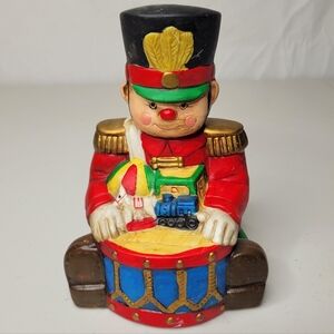 Vintage Ceramic Toy Soldier Drummer Music Box ~ Plays Jingle Bells